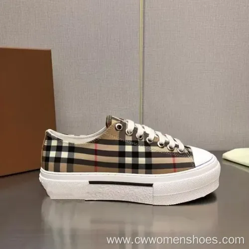 Plaid Pattern High Quality Canvas Fashion Thick Soled Women's Walking Style Shoes